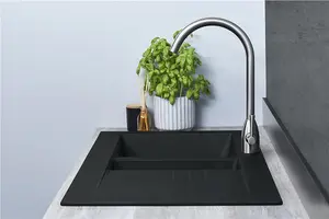 Liquida KAV150BL 1.5 Bowl Composite Reversible Black Kitchen Sink And Waste Kit