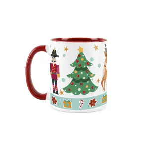 Purely Home Red Christmas Nutcracker Character Coffee Mug -  4x Red & White Ceramic Mugs