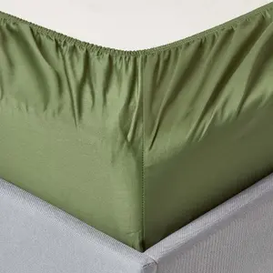 Homescapes Moss Green Organic Cotton Fitted Sheet 400 TC, King