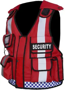 RAC3 High-Vis Security Vest, Reflective Strips, Body Camera Mount, Multiple Pockets, Fits upto 5XL, Available in 5 Colors (Red)