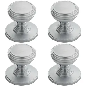 4x Ringed Tiered Cupboard Door Knob 30mm Diameter Satin Chrome Cabinet Handle