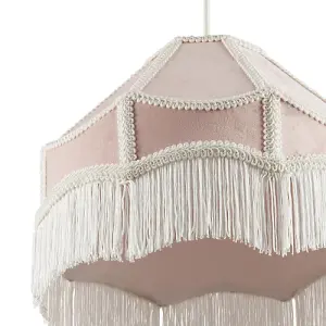 Traditional Victorian Empire Lampshade in Soft Blush Pink Velvet with Tassels