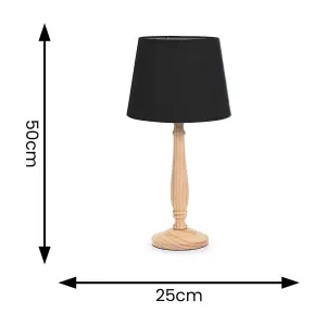 ValueLights Victoria Traditional Light Wood Candlestick Table Lamp with Black Tapered Shade