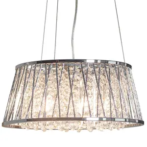 Multi Light Ceiling Pendant 5 Bulb Chrome & Large Crystal Shade Modern Lamp