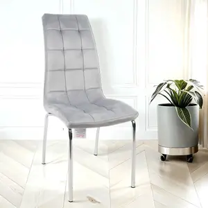 Eterno Velvet Luxurious Soft Light Grey Dining Chair With Silver Legs