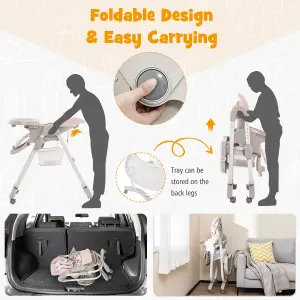 Costway Folding Baby High Chair Height Adjustable Convertible High Chair W/ Removable Tray