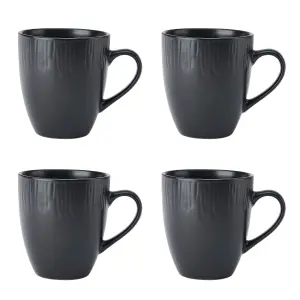 Mikasa Jardin Midnight Stoneware Mugs, Set of 4, 420ml, Black