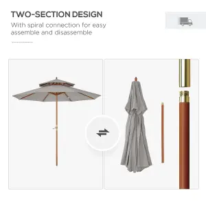 Outsunny Wood Patio Parasol Sun Shade Outdoor Garden Umbrella Canopy Grey