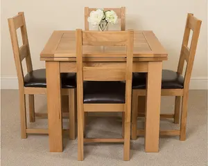 Richmond 90cm - 150cm Square Oak Extending Dining Table and 4 Chairs Dining Set with Lincoln Chairs