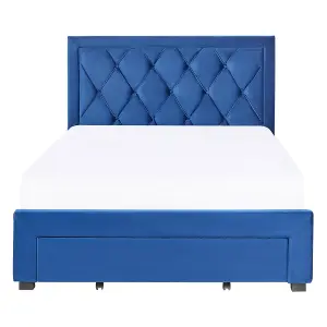 Velvet EU Double Bed with Storage Navy Blue LIEVIN