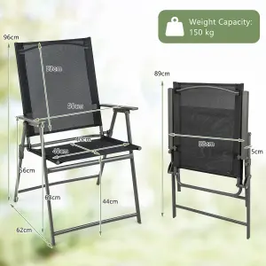 Costway 2 Pieces Patio Folding Chairs Outdoor Portable Dining Chairs with Armrests