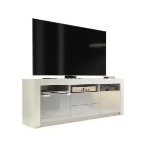 Modern TV Unit 160cm White with High Gloss Grey Doors - Creative Furniture