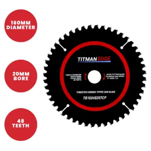 Titman Edge TCT Fine Finish Plunge Saw Blade 160mm x 20mm x 48 Tooth - TB1604820TCP