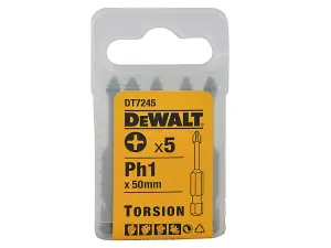 DEWALT DT7245-QZ DT7245 Torsion Bits PH1 x 50mm (Pack 5) DEWDT7245QZ