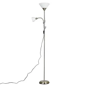 ValueLights Mozz Chrome 2 Way Mother/Father Parent & Child Uplighter Spotlight Design Floor Lamp with 2 x LED Bulbs In Warm White