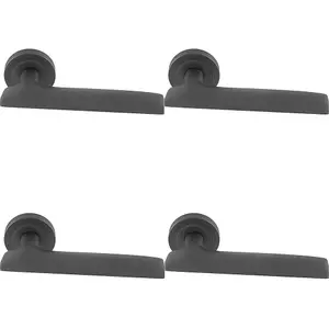 4 PACK - Premium Slim Flat Door Handle Set - Anthracite Grey Designer Lever on Round Rose