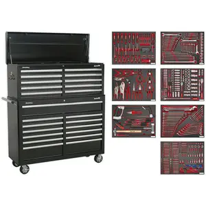 Premium 23 Drawer Tool Chest and Rollcab Bundle with 446-Piece Tool Set in Black