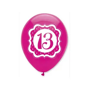 Latex Dotted 13th Birthday Balloons (Pack of 6) Pink/White (One Size)