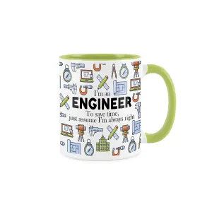 Purely Home Engineer Mug Fun Trades Gift - White and Light Green Coffee/Tea Present Mug Gift