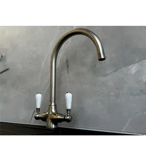 Reginox ELBE Brushed Nickel Traditional Dual Lever Kitchen Mixer Tap