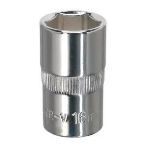 Sealey WallDrive Socket 16mm 1/2" Square Drive Fully Polished Finish SP1216