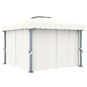 Berkfield Gazebo with Curtain&LED String Lights 3x3 m Cream White