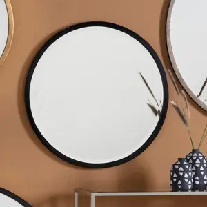 Thora Metal Flat Wall Mirror Higgins Round Mirror Black / 60cm H x 60cm W