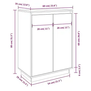 Shoe Cabinet White 60x35x80 cm Solid Wood Pine