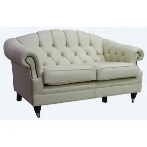 Chesterfield Handmade 2 Seater Sofa Settee Cream Real Leather In Victoria Style