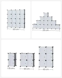 16-Cube DIY Storage Organiser Unit, Plastic Closet Cabinet, Wardrobe, with Doors, for Clothes Shoes Toys Books, Grey