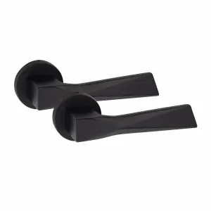 5 Pair Modern Aura Design Matt Black Premium Door Handles Round Rose - Golden Grace