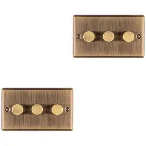 2 PACK 3 Gang 400W LED 2 Way Rotary Dimmer Switch ANTIQUE BRASS Dimming Light