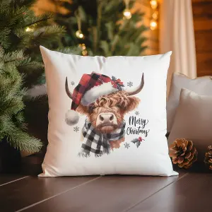 Poly Linen Christmas Cushion Highland Cow 45cm x 45cm