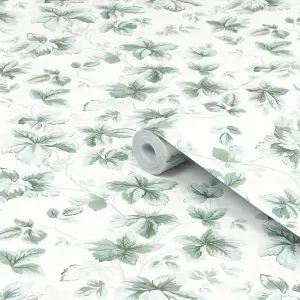 Laura Ashley Autumn Sage Green Leaves Smooth Wallpaper Sample