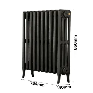 Arroll Neo-Classic Pewter 4 Column Radiator, (W)634mm x (H)660mm