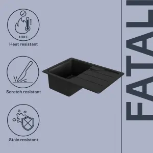 GoodHome Fatali Black Composite quartz 1 Bowl Sink & drainer 500mm x 780mm