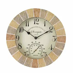 Stonegate Garden Wall Clock & Thermometer Resin Indoor Outdoor Home Decor