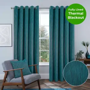 Home Curtains Rossi Blackout Lined 65w x 72d" (165x183cm) Teal Eyelet Curtains (PAIR)