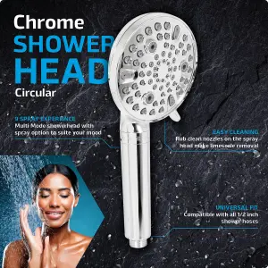 SPARES2GO Shower Head and Filter Multi Function 9 Power Modes Massage Mist Chrome