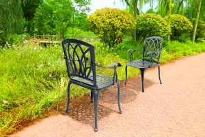 Homeology Positano 2-Large Garden and Patio Bistro Chairs with Armrests in Cast Aluminium Grey