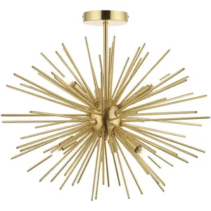 Satin Brass Semi Flush Low Ceiling Light - Multi Arm Lamp - 6 X 3W LED G9