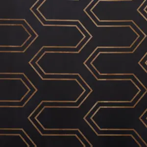 Black and Gold Geometric Fabric Textured Wallpaper Roll 120cm (L)