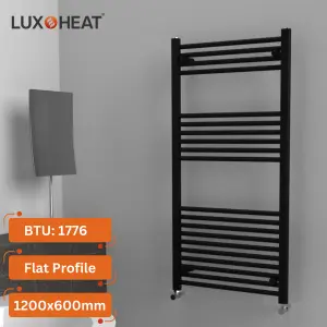 Towel Radiator Rail 1200 x 600 for Central Heating with Black Finish