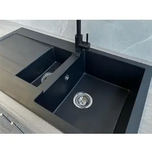 Liquida ELL15BL 1.5 Bowl Comite Reversible Inset Black Kitchen Sink With Wastes