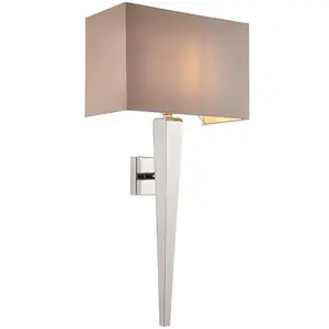 Rectangular Dimmable Wall Light Chrome & Grey Shade Modern Bedside Lamp Fitting