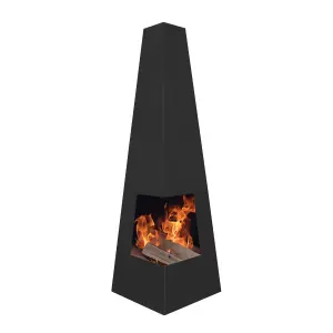 Dellonda Chiminea, Wood Burner, Heater for Outdoors W45cm x H150cm - Black Steel