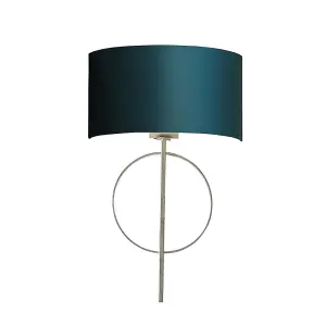 Luminosa Trento Wall Lamp Antique Silver Leaf & Teal Satin Fabric