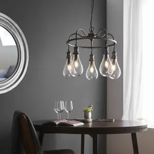 Ceiling Pendant Light - Antique Nickel Plate & Clear Glass - 5 x 6W LED E14