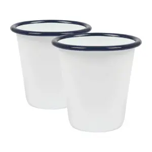 Argon Tableware White Enamel Tumblers - 300ml - Blue - Pack of 2