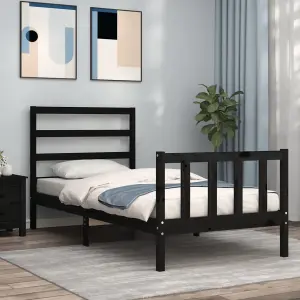 Berkfield Bed Frame with Headboard Black 90x190 cm Solid Wood